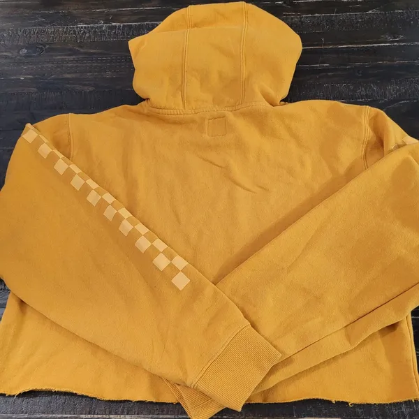 Vans Yellow Cropped Hoodie Women’s Large Checkered Logo Pullover Sweatshirt - Image 4
