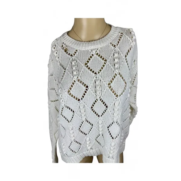 Ann Taylor LOFT‎ Bobble Sweater Womens Size Medium Ivory Diamond Open Knit - Image 2