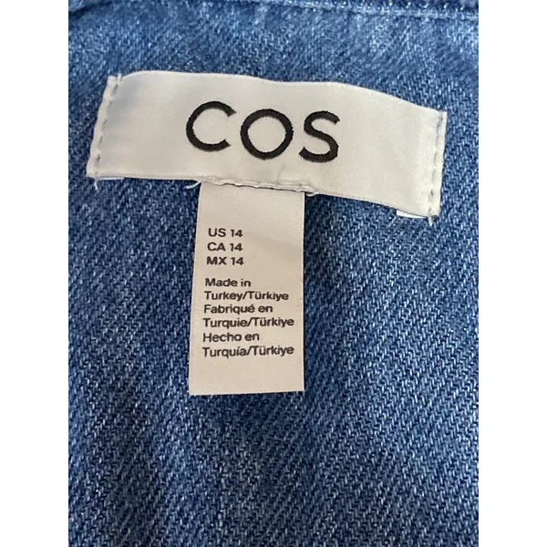 COS Blue Oversized Collared Half Sleeve Button Up Crop Denim Shirt Blouse Top 14 - Image 3