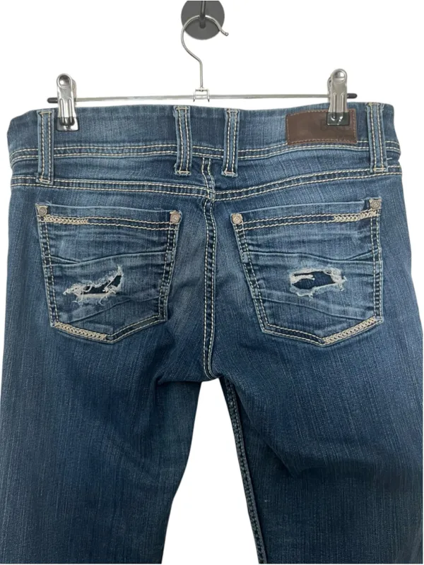 BKE Stella Medium Wash Distressed Bootcut Denim Jeans With Contrast Stitching - Image 4