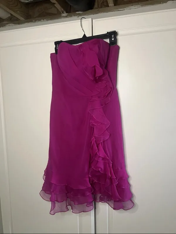 Y2K Kurt Thomas 100% Silk Strapless Ruffle Cocktail Dress - Image 4