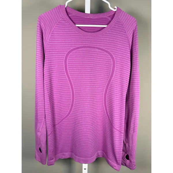 Lululemon Swiftly Tech Long Sleeve Crew‎ Ultra Violet Purple Stripe Size 10 - Image 3