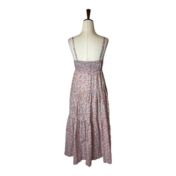 Rebecca Taylor La Vie Pink Metallic Gold Thread Floral Print‎ Eva Midi Dress S - Image 6