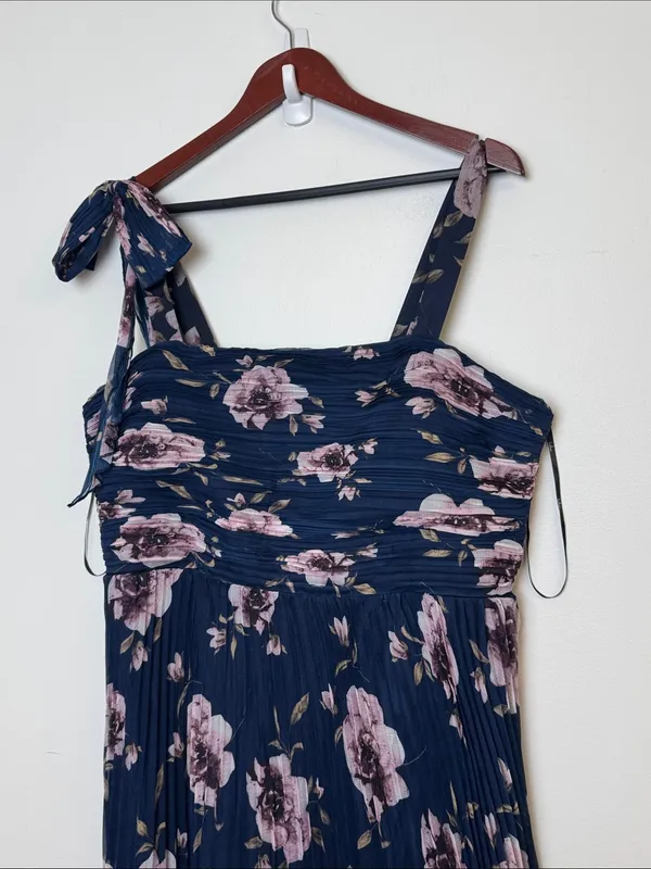 Lulus Navy Blue Floral Tie-Shoulder Maxi Dress - Image 3