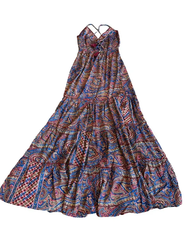 Paani Paisley Print Maxi Dress Halter Tiered Boho Sundress Tie Small Women's NWT - Image 8