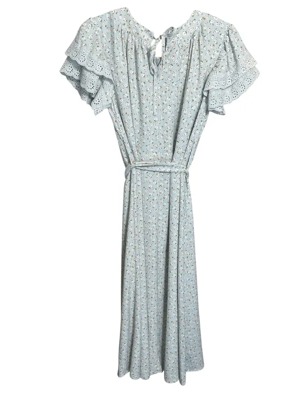 JessaKae Dainty Floral Belted Midi Dress Lace Eyelet Sleeves - Image 3