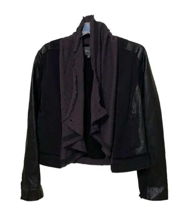 Miss Me Womens Jacket Small Dark Gray Black Mixed Media Faux Leather Moto Biker - Image 3