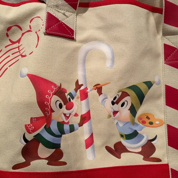 NWT Disney Parks Chip n Dales Christmas Canvas Tote Holiday Elves - Image 2
