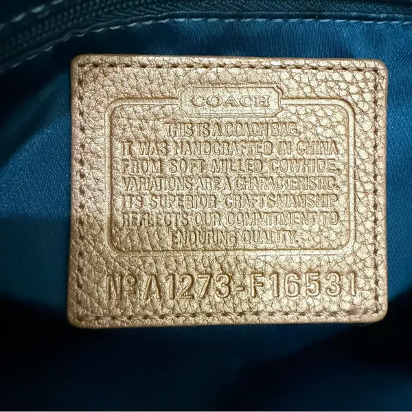 COACH F16531 Penelope Metallic Golden Beige Pebbled Leather Carryall Satchel Bag - Image 13