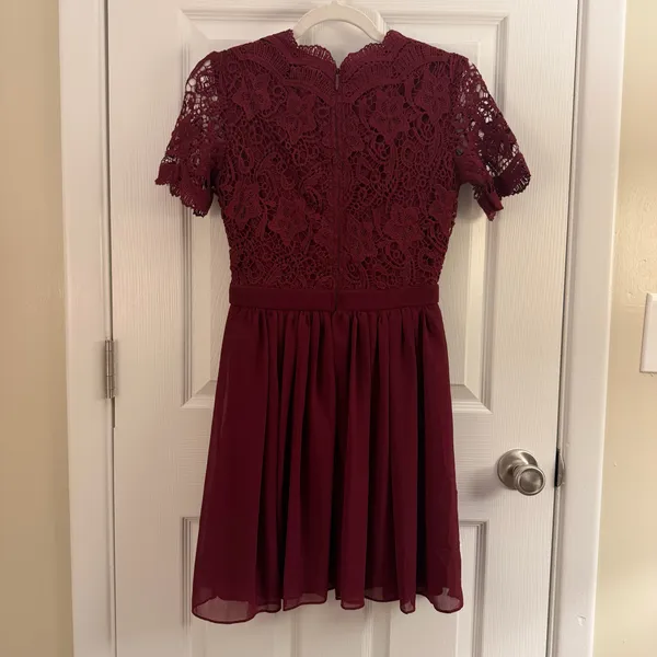 Lulus Angel in Disguise Burgundy Lace Skater Dress Small - Image 4