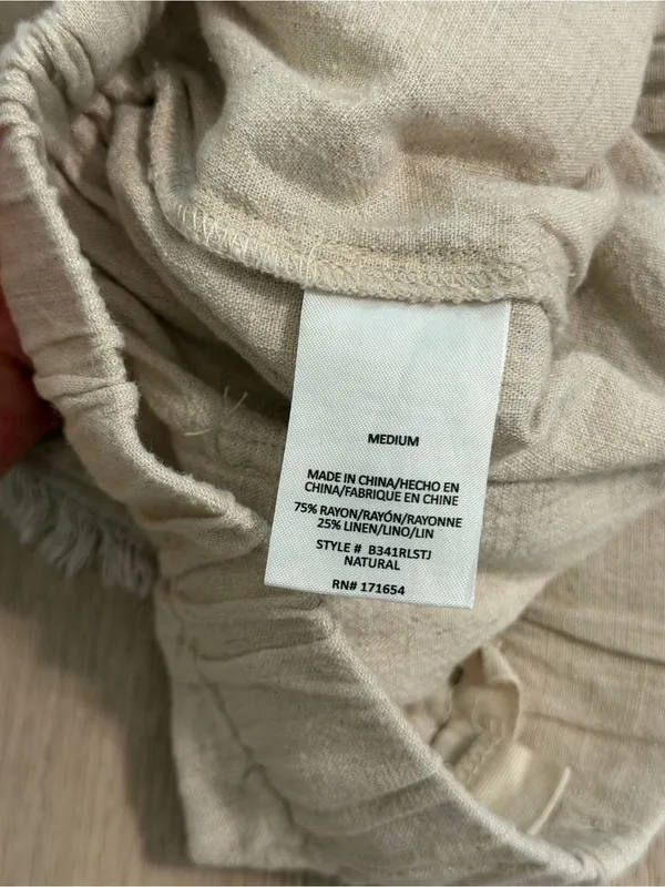 Natural Beige Linen-Blend Wide Leg Frayed Hem Pants - Image 7