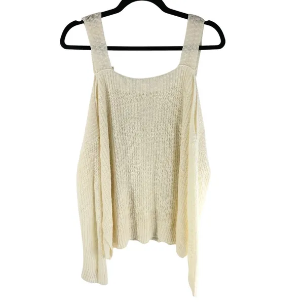 Honey Belle Womens Sweater Cold Shoulder Long Sleeve Ribbed Knit Ivory M/L - Image 2