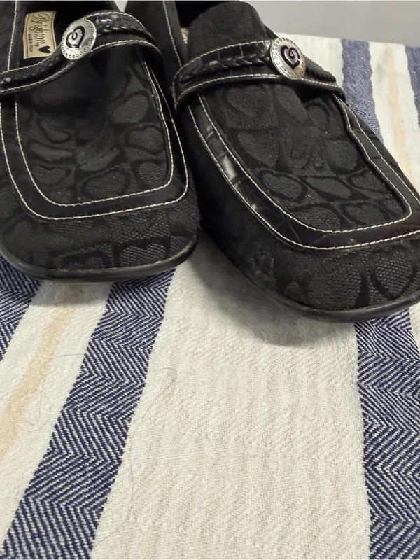 Brighton Black Monogram Slip On Loafers Shoes Made in Italy Leather Trim - Image 4