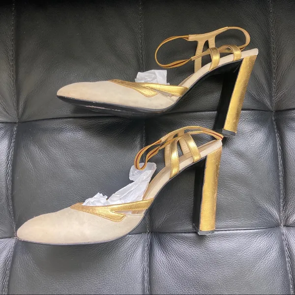 Prada Gold and Cream Slingback Heels - Image 6
