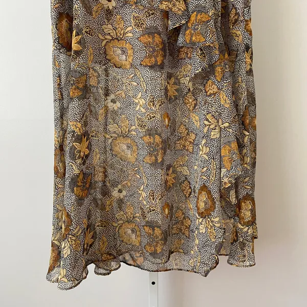 Dress Forum S Brown Floral Maxi Skirt Ruffle High Low Metallic Lurex Boho FS9947 - Image 3