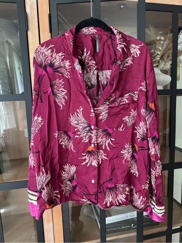 Anthropologie pajamas shirt Oversized Button down satin mulberry long sleeve top - Image 2