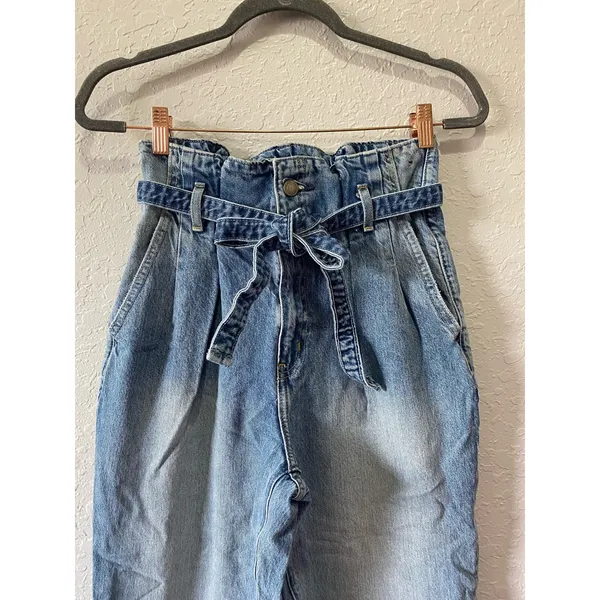 Abercrombie & Fitch Blue Denim Mom Belted Waist Cotton Jeans Womens Size 27/4R - Image 3