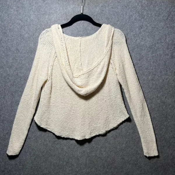 Billabong Womens Cream Knit Hooded Sweater V-Neck Cropped Pullover M Hoodie - Image 6