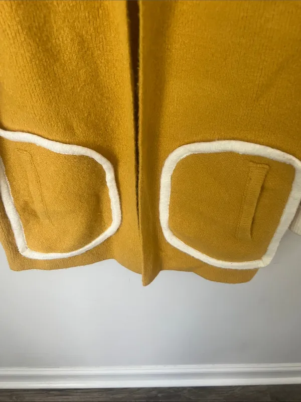 Anthropologie La Fee Verte Mustard Yellow Open Front Cardigan Coat sz L ✔️ - Image 6