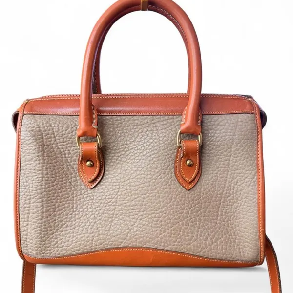 Vintage Dooney & Bourke All-Weather Leather Satchel Taupe Tan Crossbody AWL - Image 2