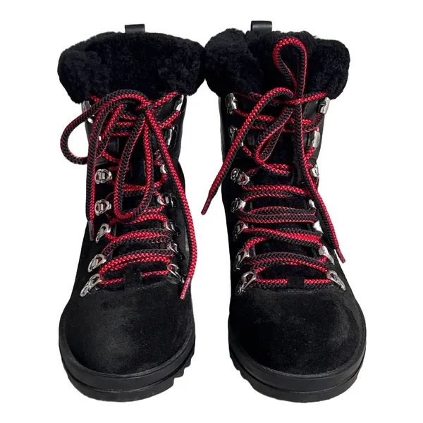 Marc Fisher LTD Brylee Black Leather Suede‎ Shearling Hiking Boots 6.5M - Image 4