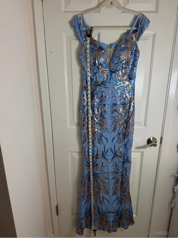 Sparkling Blue Off-Shoulder‎ High-Slit Evening Dress - Image 5