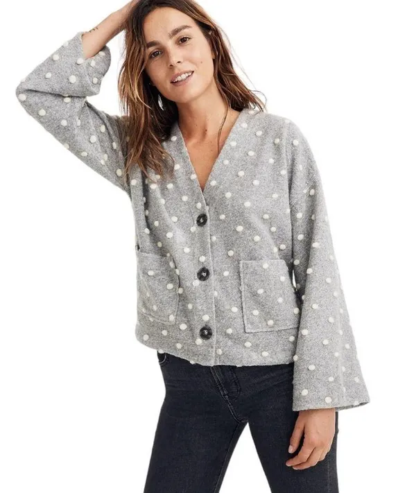 Madewell AG245 Texture & Thread Boxy Bobble Cropped Cardigan Small Polka Pom - Image 3