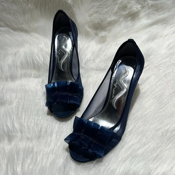 Nina raizel Navy Blue Sheer Ruffled pumps‎ Size 6M. B78 - Image 2