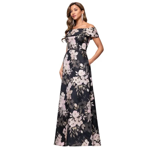 XSCAPE Womens Metallic Jacquard Off-The-Shoulder Gown 6941X Black Rose Multi 4 - Image 9