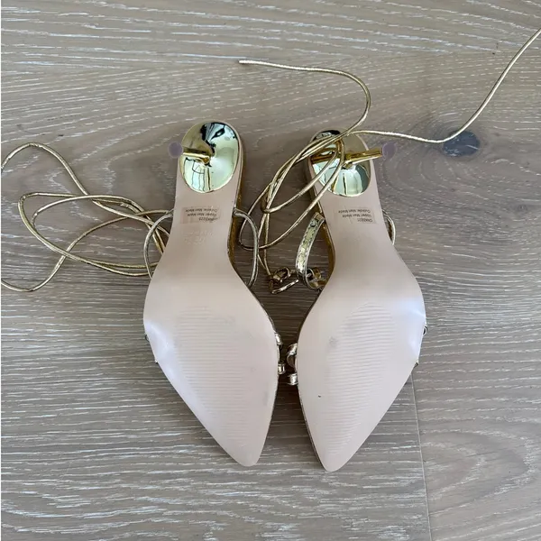 PrettyLittleThing RIng Detail Lace Up Strappy Pointed Toe Heels Size US 10 Gold - Image 4