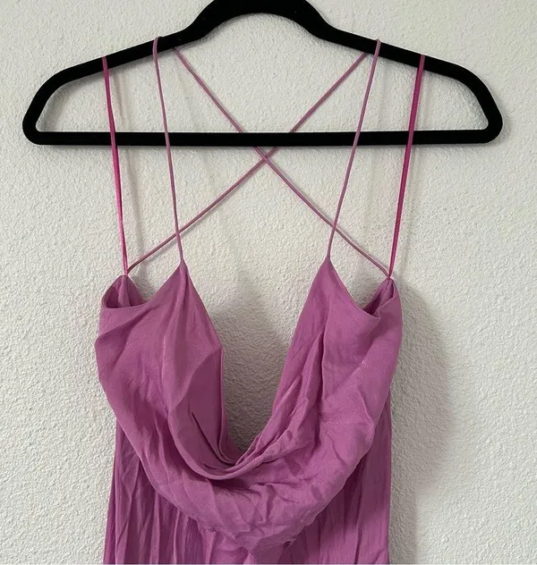 ZARA SATIN LINGERIE STYLE DRESS bloggers favorite cowl neck midi dress sz M - Image 7