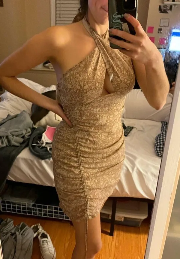 Champagne Halter Tie Dress Size L - Image 2