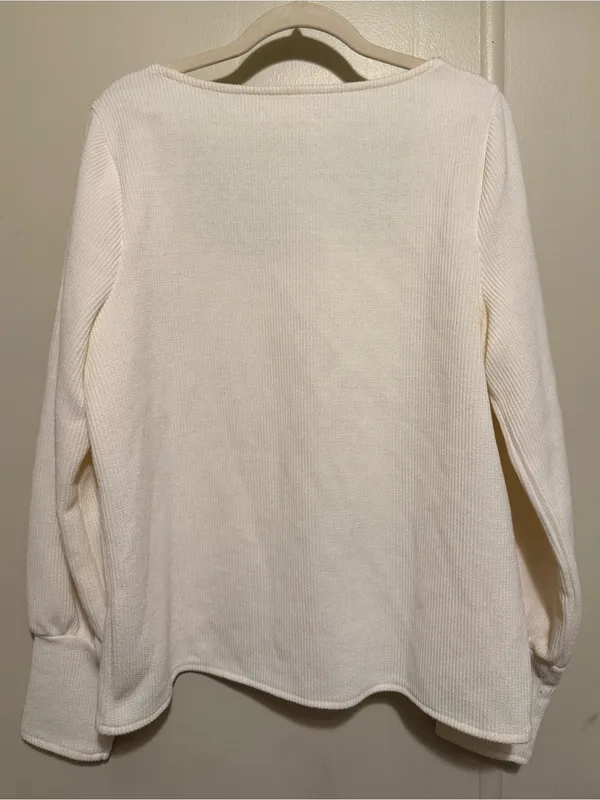 Madewell Melwood Square-Neck Ivory Pullover Sweater Size L - Image 9