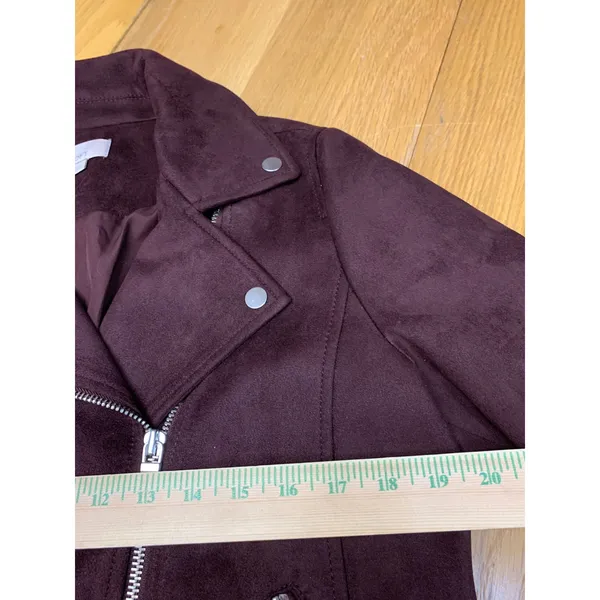 LOFT‎ Womens Burgundy Faux Suede Moto Jacket Wine Biker Coat Fall Size Medium - Image 3