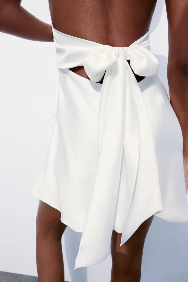 Zara dress mini halter White satin Bow wedding party coctail bridal shower - Image 8