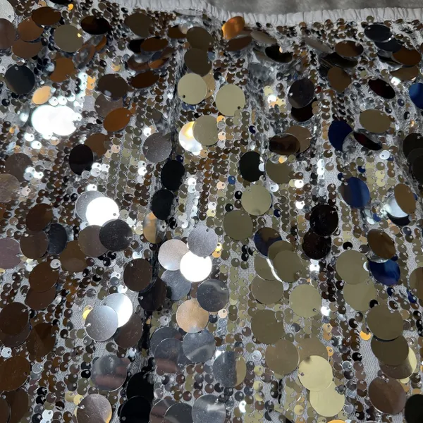 New Dwirapal Womens Size XL Silver Disc Sequin Mini Skirt Elastic Waist Party - Image 11