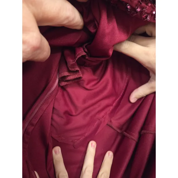 Zasa Chic by Karishma Creations Long Dark Red Hand Beaded Slit Pageant Dress 4 - Image 11
