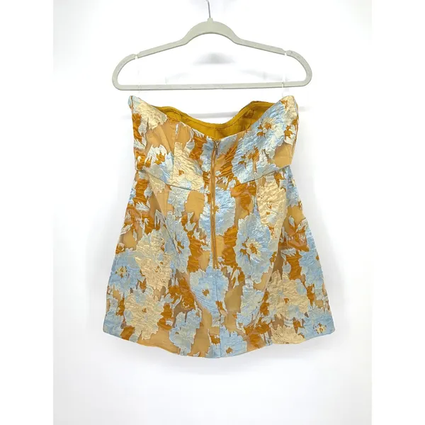 Showpo Brailey Strapless Mini Jacquard Homecoming Dress Women 12 Gold Glam Party - Image 10