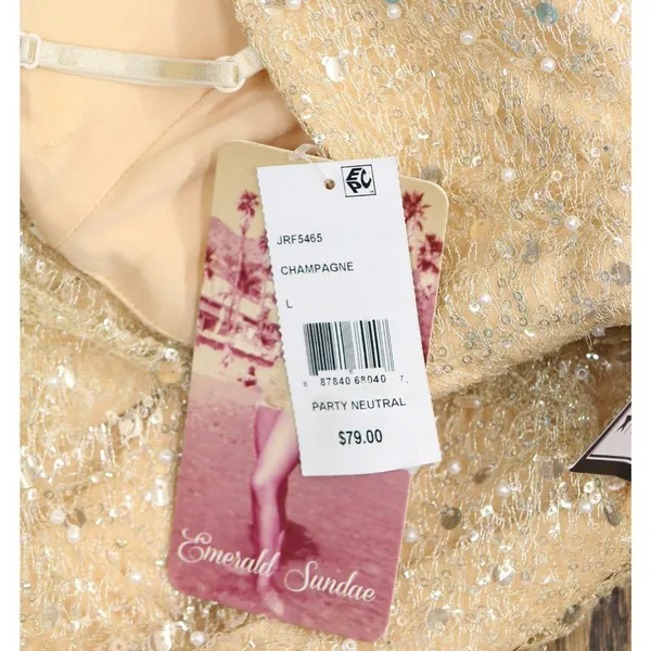 NWT Emerald Sundae Glitter Sequin Sleeveless Fit & Flare Dress Champagne Brown L - Image 6