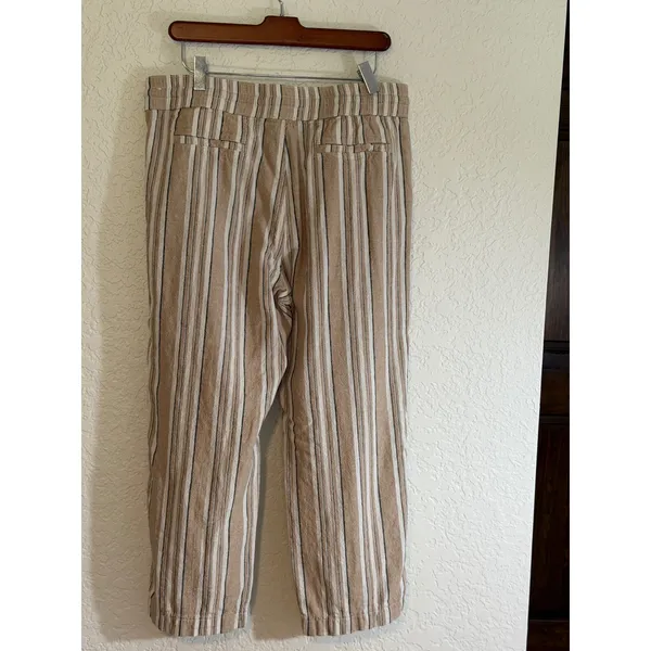 Ann Taylor Factory Pants Tan M Womens Striped Linen Blend Drawstring‎ Casual - Image 10