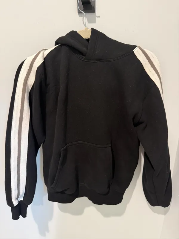 Women’s Aritzia Black Hoodie with White and Gray Sleeve Stripes - size XS - Image 2