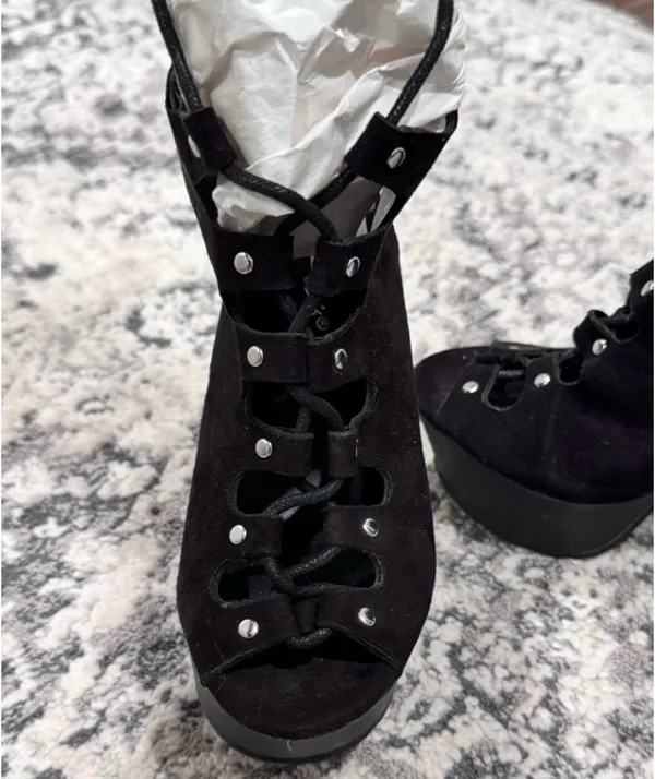 Breckelle's Black Slingback Lace-Up Platform Heels - Image 5