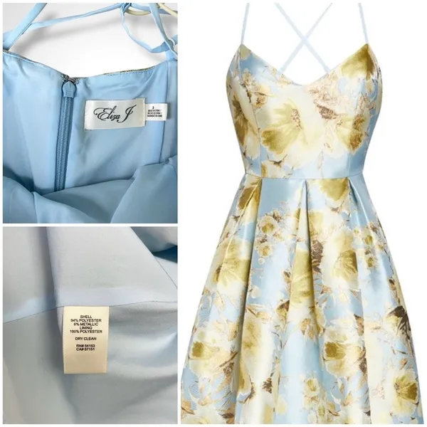 Eliza J Jacquard Brocade Floral Midi Flare Dress with Crisscross Straps - Image 12