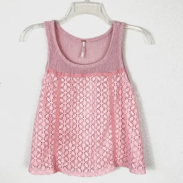 Free People Floral Crochet Lace Babydoll Tank Top - Image 3