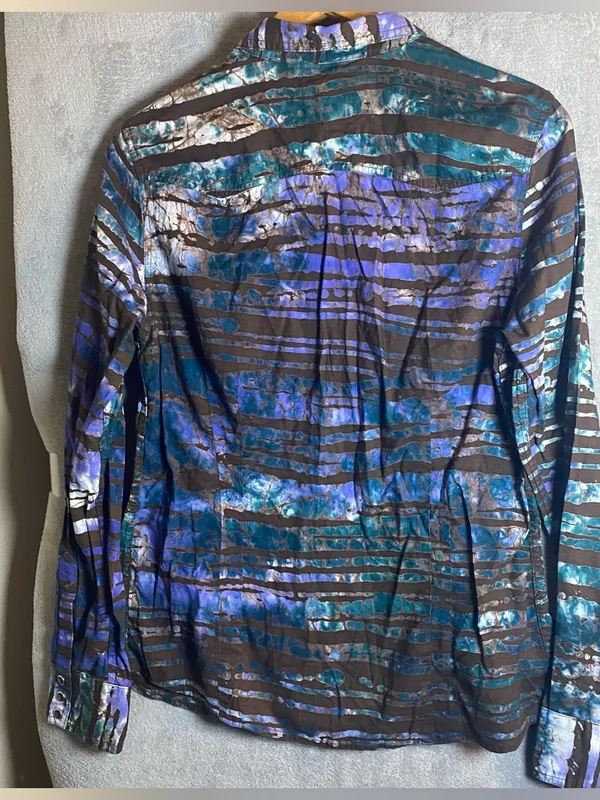 African Cowboy Vintage Abstract Striped Button-Up Shirt‎ Western cowboy size 12 - Image 6
