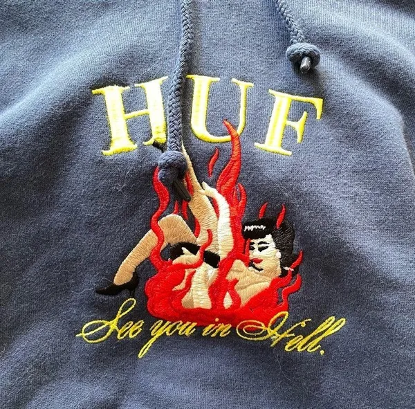 HUF See You in Hell cropped navy sweatshirt - Image 5