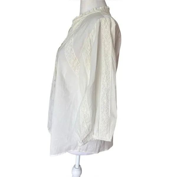 Tasha Polizzi White Cotton Lace Victorian Peasant Button Up Blouse Womens Medium - Image 9