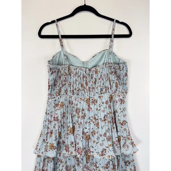 NWT Lulus Dress Blue Midi Floral Bustier Layered Underwired Slip Boho Medium - Image 11