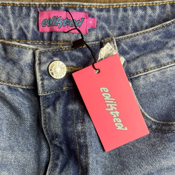 Edikted Gurnge Light Blue Denim Cutoff Shorts with Frayed Hem - Image 2