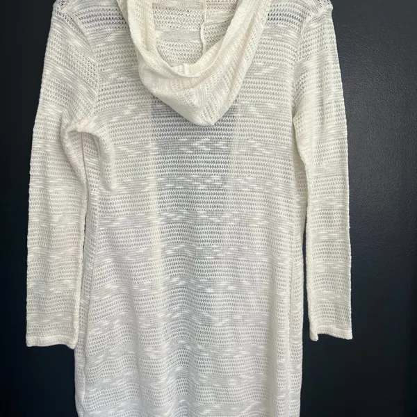 Loose Knitted Hooded Cream Women's Cardigan - Image 2